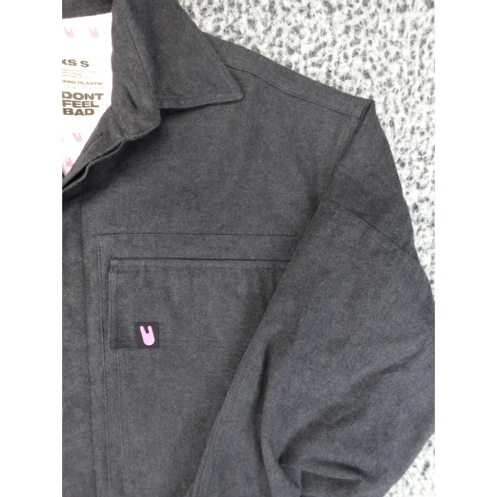 Unless Collective Flannel Shirt Jacket Mens Xs Womens S Charcoal Good Overshirt — image 3 of 8
